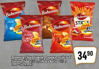 TEMPO Bohemía Chips Solené, Paprika, s příchuti Slanina, Špíz 130 g, Sticks kečup 120 g nabídka