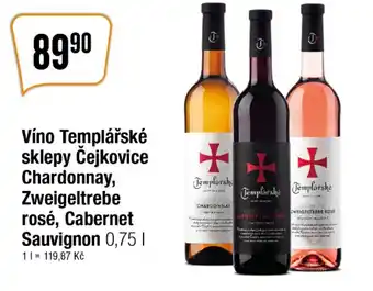TEMPO Víno Templářské sklepy Čejkovice Chardonnay, Zweigeltrebe rosé, Cabernet Sauvignon 0,75 L nabídka