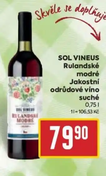 Billa SOL VINEUS Rulandské modré Jakostní odrůdové víno suché 0.75L nabídka