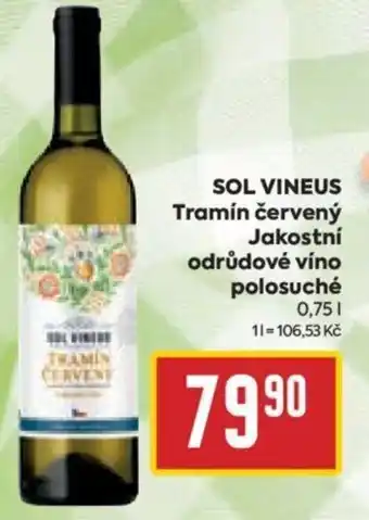 Billa SOL VINEUS Tramín červený Jakostní odrůdové víno polosuché 0,75L nabídka