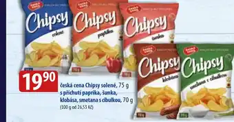 Bala česká cena Chipsy solené, 75 g s příchutí paprika, šunka, klobása, smetana s cibulkou, 70 g nabídka