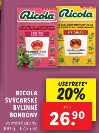 Lidl RICOLA ŠVÝCARSKÉ BYLINNÉ BONBÓNY nabídka