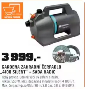 OBI GARDENA ZAHRADNÍ ČERPADLO 4100 SILENT" + SADA HADIC nabídka