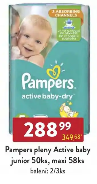 Qanto Pampers pleny Active baby junior 50ks, maxi 58ks nabídka