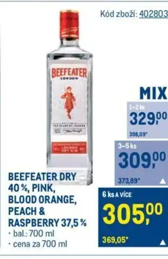 Makro BEEFEATER DRY 40%, PINK, BLOOD ORANGE, PEACH & RASPBERRY 37,5% nabídka