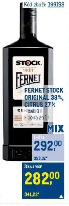 Makro FERNET STOCK ORIGINAL 38%, CITRUS 27% nabídka