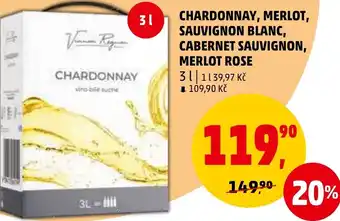 Penny Market CHARDONNAY, MERLOT, SAUVIGNON BLANC, CABERNET SAUVIGNON, MERLOT ROSE 3L nabídka