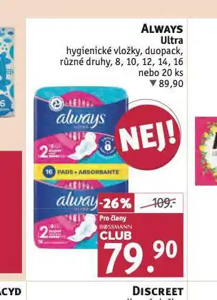 Rossmann Always ultra hygienické vložky nabídka