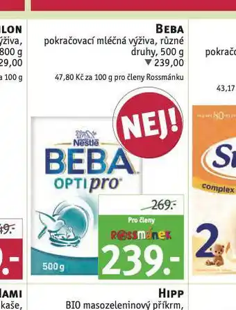 Rossmann Beba pokračovací mléčná výživa nabídka