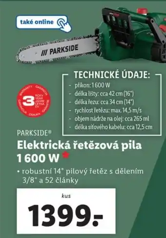 Lidl Elektrická řetězová pila 1600 W nabídka