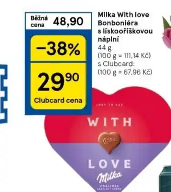 Tesco Milka With love Bonboniéra s lískooříškovou náplní nabídka