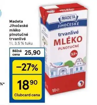 Tesco Madeta jihočeské mléko nabídka