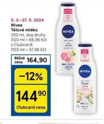 Tesco Nivea tělové mléko nabídka