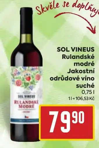 Billa SOL VINEUS Rulandské modré Jakostní odrůdové víno suché 0,75L nabídka