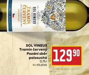 Billa SOL VINEUS Tramín červený Pozdní sběr polosuché 0.75L nabídka