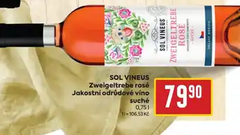 Billa SOL VINEUS Zweigeltrebe rosé Jakostní odrůdové víno suché 0.75L nabídka