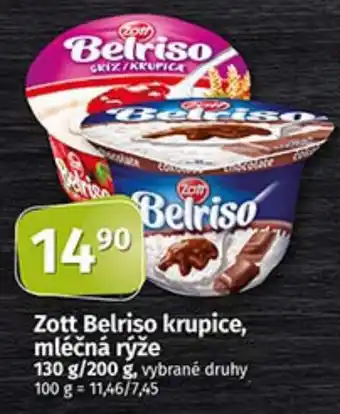 COOP TIP Zott Belriso krupice, mléčná rýže 130 g/200 g nabídka