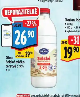 Albert Olma selské mléko čerstvé 3,9% nabídka