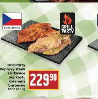 Billa Grill party vepřový steak z krkovice bez kosti, kořeněný barbecue nabídka