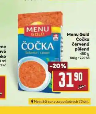 Billa Menu gold čočka červená půlená nabídka