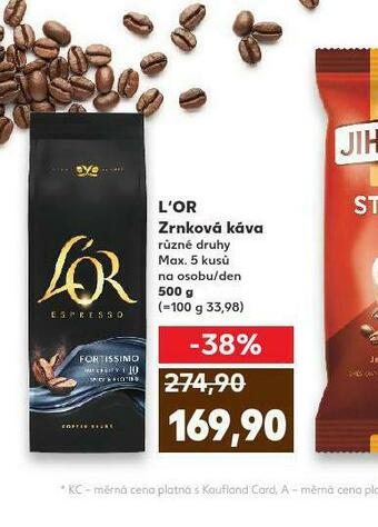 Kaufland L´or zrnková káva nabídka
