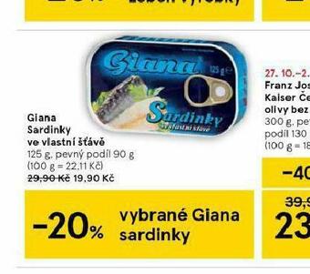 Tesco Giana sardinky ve vlastní šťávě nabídka