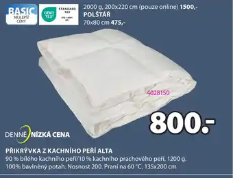 JYSK PŘIKRÝVKA Z KACHNÍHO PEŘÍ ALTA nabídka