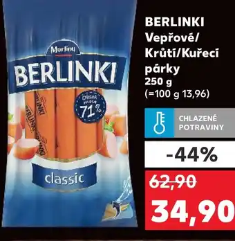 Kaufland BERLINKI Vepřové/ Krůtí/Kuřecí párky nabídka