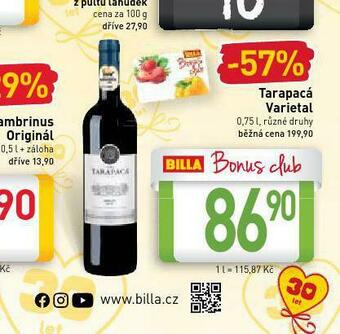 Billa Tarapacá carietal nabídka