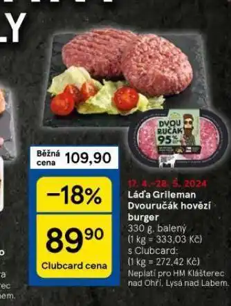 Tesco Dvouručák hovězí burger nabídka