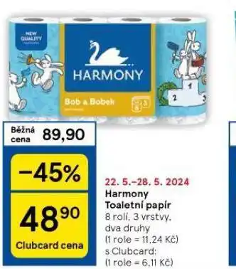 Tesco Harmony toaletní papír nabídka