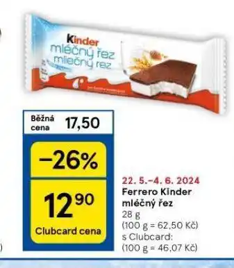 Tesco Ferrero kinder mléčný řez nabídka