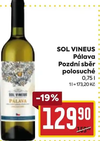 Billa SOL VINEUS Pálava Pozdní sběr polosuché 0.75L nabídka