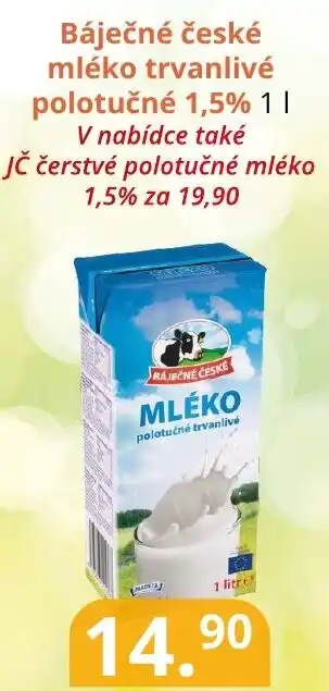 Potraviny CZ Báječné české mléko trvanlivé polotučné 1,5% 1 L nabídka