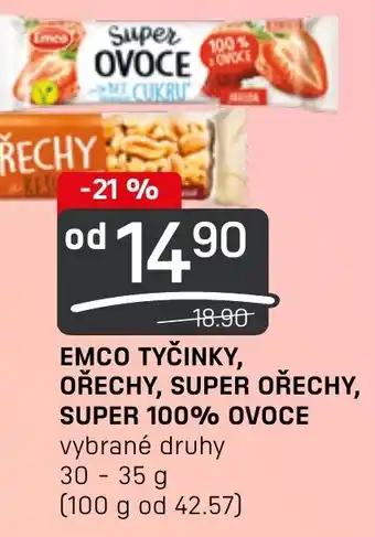 Flop EMCO TYČINKY, OŘECHY, SUPER OŘECHY, SUPER 100% OVOCE nabídka