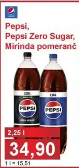PLUS JIP Pepsi, Pepsi Zero Sugar, Mirinda pomeranč 2.25L nabídka