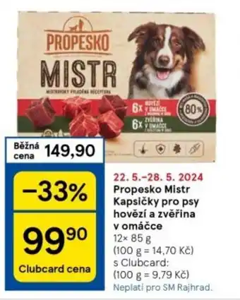 Tesco Propesko Mistr Kapsičky pro psy hovězí a zvěřina v omáčce nabídka