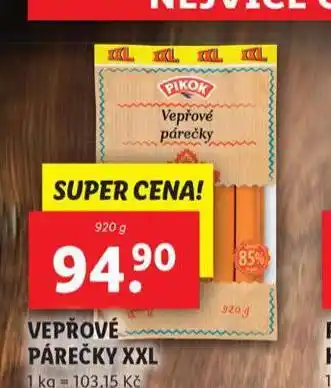 Lidl Vepřové párečky xxl nabídka