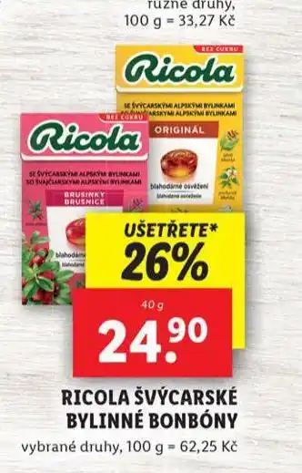 Lidl Ricola švýcarské bylinné bonbóny nabídka