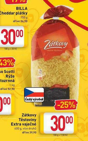 Billa Zátkovy těstoviny extra vaječné nabídka