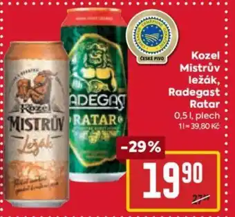 Billa Kozel Mistrův ležák, Radegast Ratar 0,5L nabídka