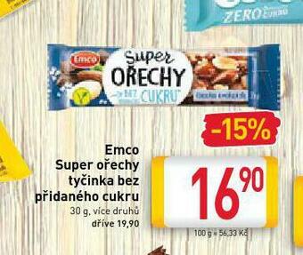Billa Emco super ořechy tyčinka bez přidaného cukru nabídka