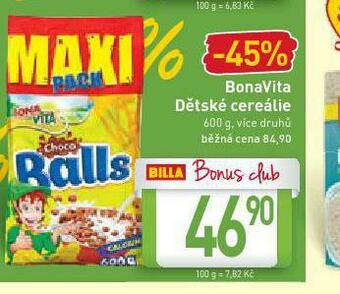 Billa Bonavita dětské cereálie nabídka