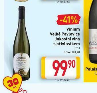 Billa Vinium velké pavlovice jakostní vína s přívlastkem nabídka