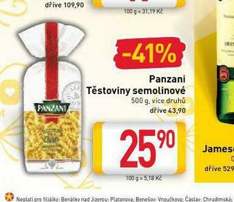 Billa Panzani těstoviy semolinové nabídka