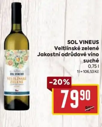 Billa SOL VINEUS Veltlínské zelené Jakostní odrůdové víno suché 0.75L nabídka