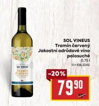 Billa SOL VINEUS Tramín červený Jakostní odrůdové víno polosuché 0,75L nabídka