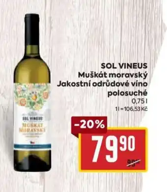 Billa SOL VINEUS Muškát moravský Jakostní odrůdové víno polosuché 0,75L nabídka