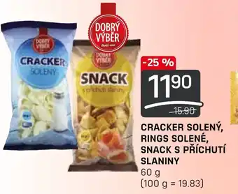 Flop CRACKER SOLENÝ, RINGS SOLENÉ, SNACK S PŘÍCHUTÍ SLANINY nabídka
