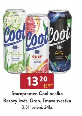 Qanto Staropramen Cool nealko Bezový květ, Grep, Tmavá švestka 0.5L nabídka